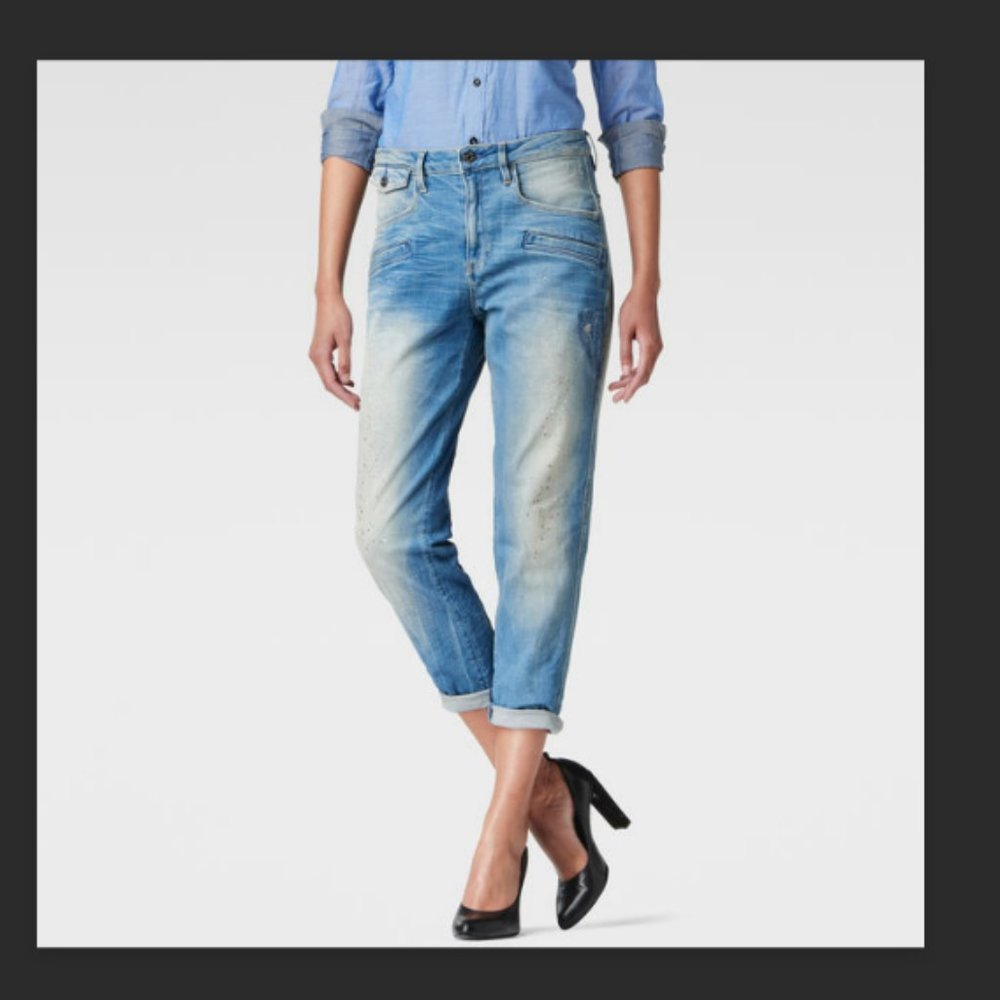 Gstar Raw Denim DAVIN 3D HighRise Boyfriend Jean in PAINTERS wash 26w +MEASUREMT